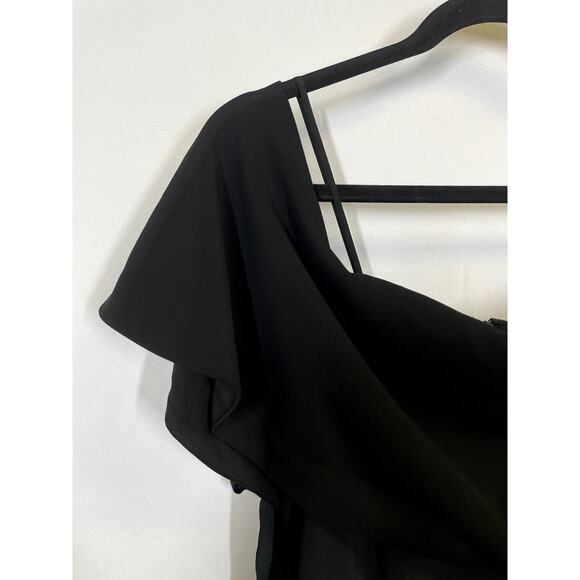 BADGLEY MISCHKA Off The Shoulder Grommet Crepe Evening Gown Black Size 4 - Picture 3 of 15